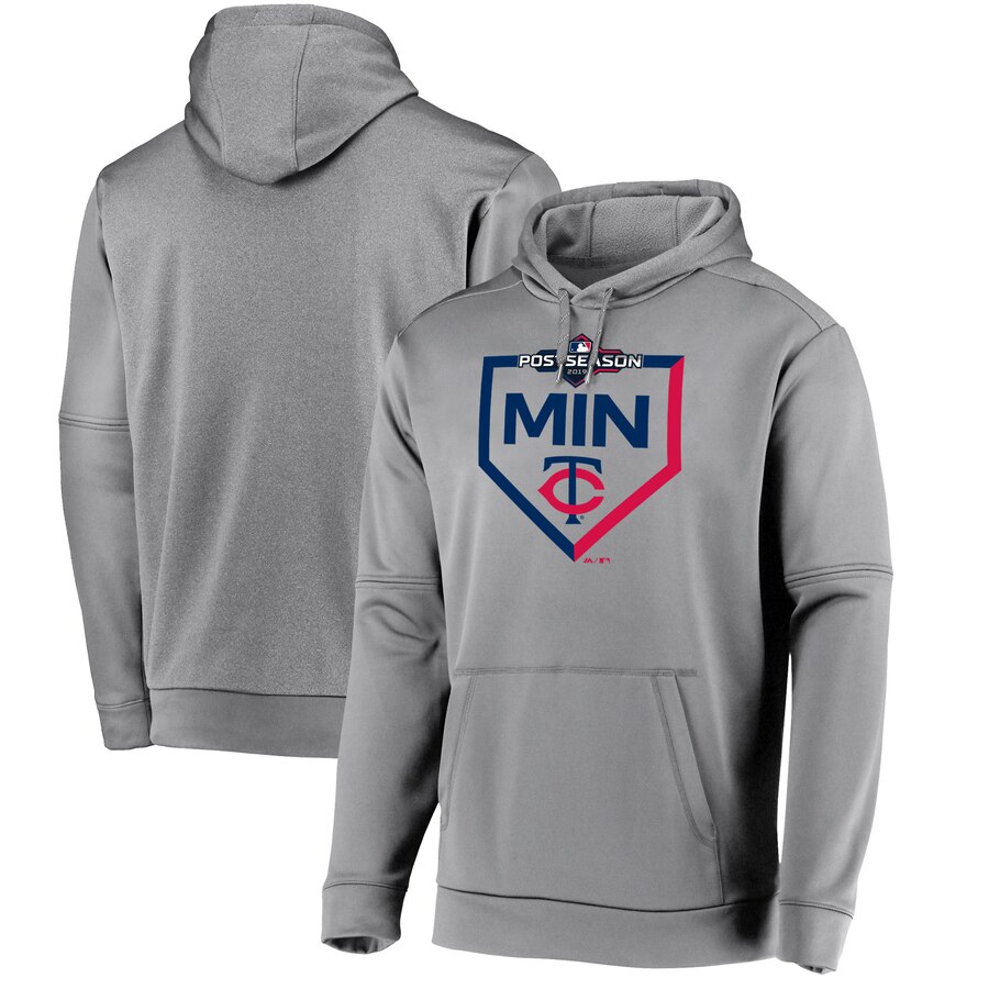 Men's Minnesota Twins Majestic Grey 2019 Postseason Dugout Pullover Hoodie